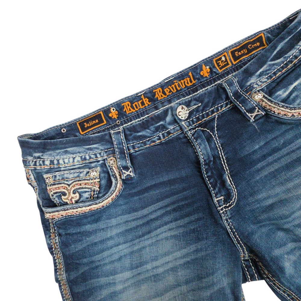 Rock Revival Jelina Easy Crop Denim Shorts Women 32 Blue Distressed Cut Off